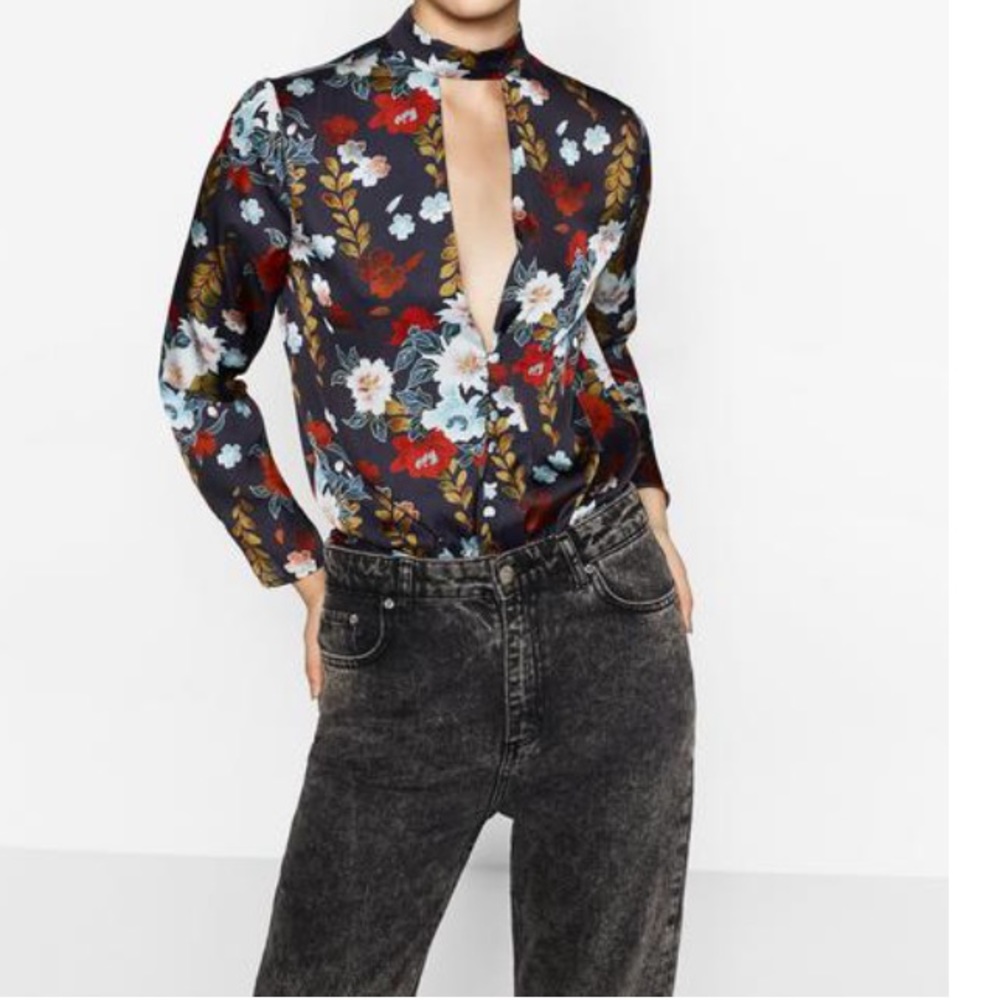 Zara Floral Bodysuit - Black and Red